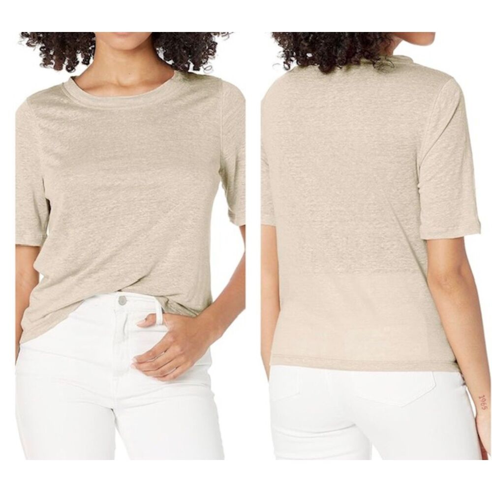 SZ XL REBECCA TAYLOR Boxy Linen Gauzy Short Sleeve Tee in Beige